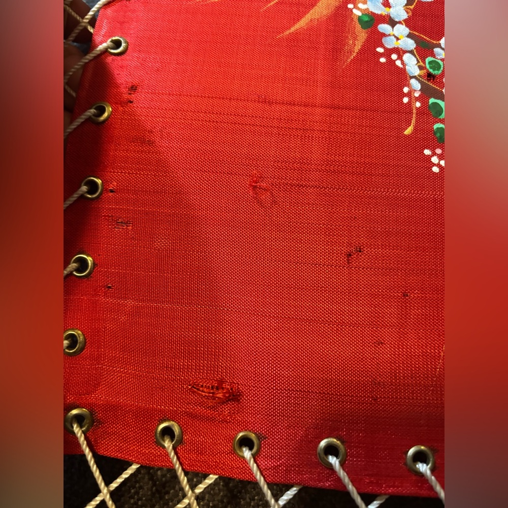 Vintage Hand-Painted Asian Silk Butterfly Artwork in Bamboo Laced Frame | 18x13 - Picture 8 of 16